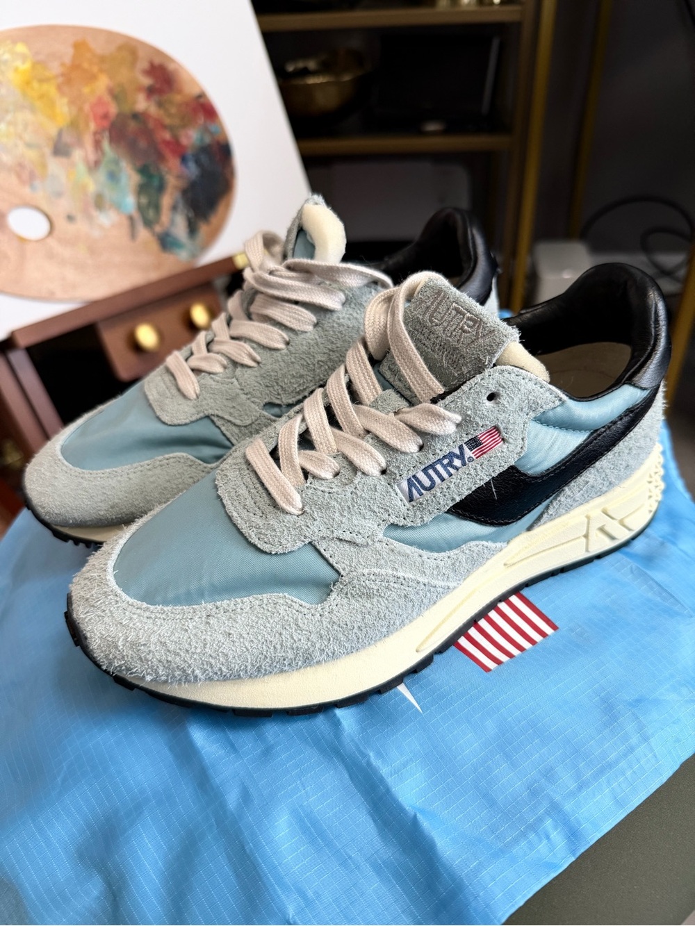 Autry Blue Suede & Nylon Retro Runner Sneakers